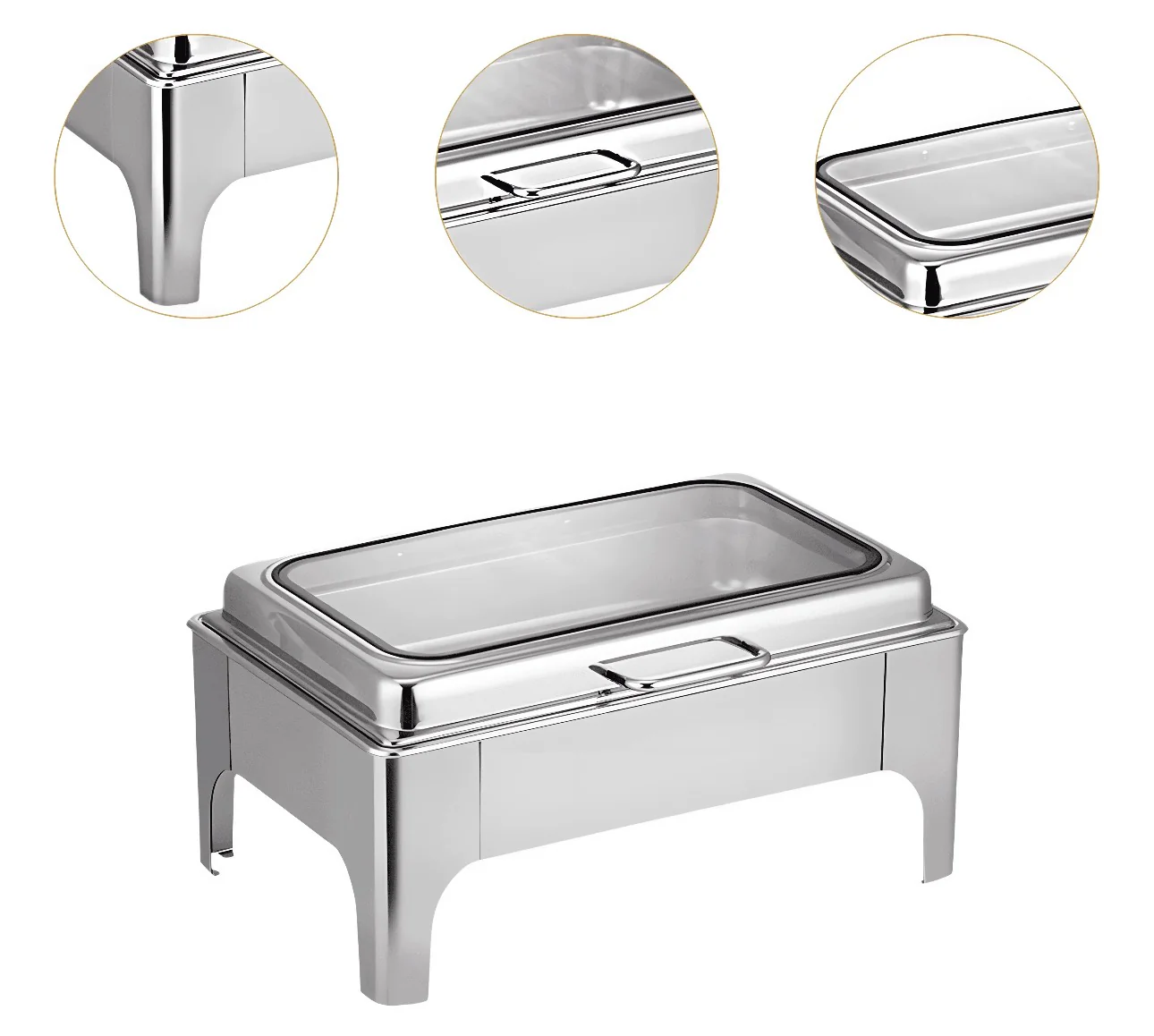 Chafing dish rectangle Hydraulic with flip top 9 Litre double - Image 3