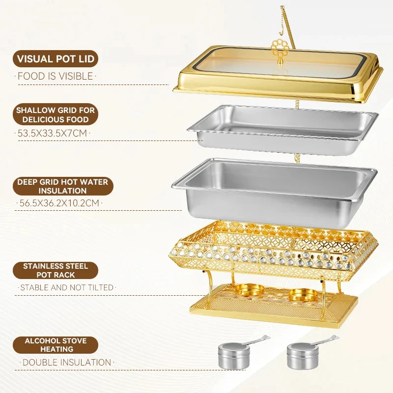 Chafing Dish 9 Litre stainless steel Gold - Image 2