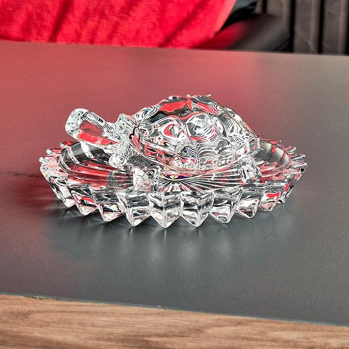 Feng Shui vastu Crystal Glass Turtle Crystal Tortoise Crystal kachua with Crystal Plate - Image 3