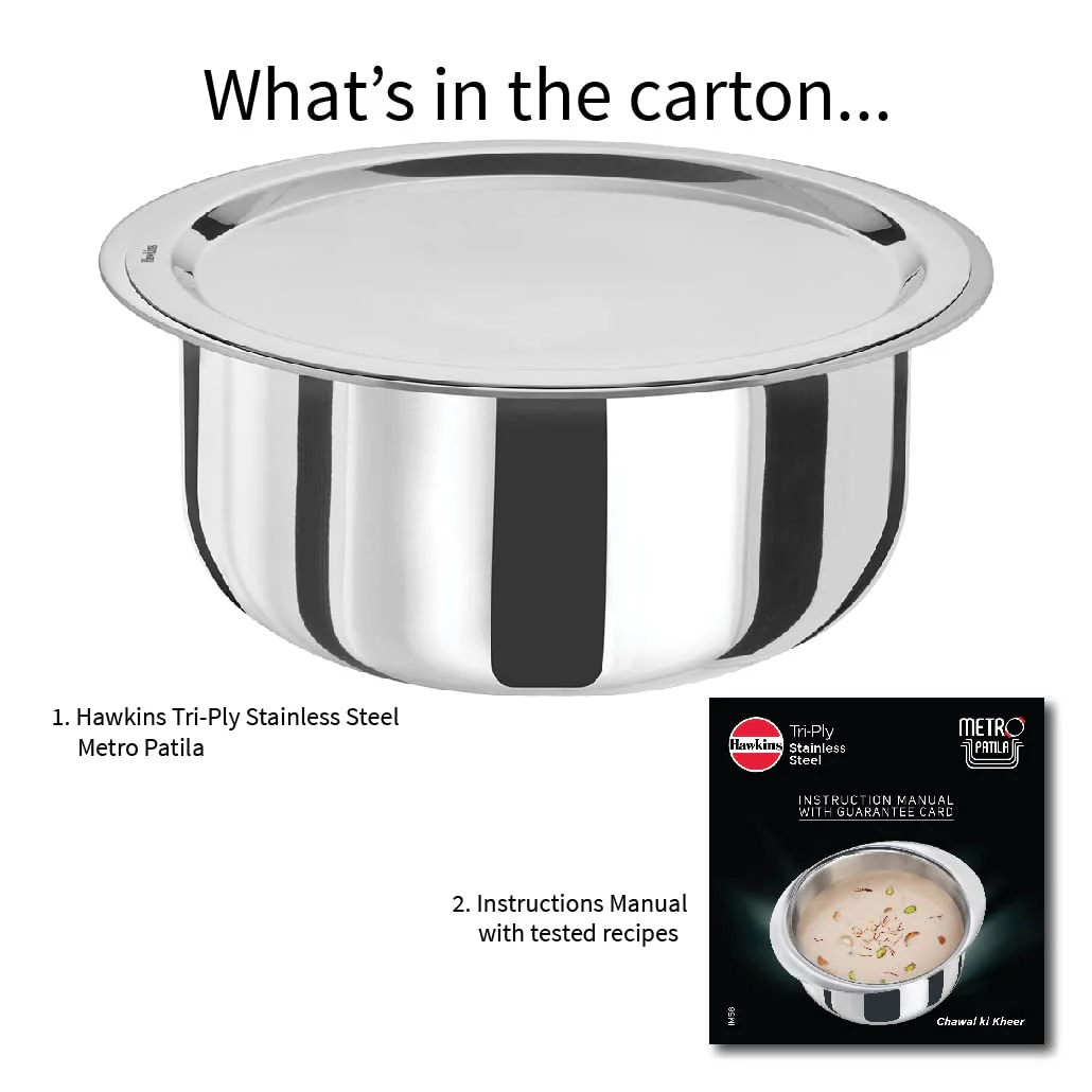 Hawkins 5 Litre Metro Patila, Triply Stainless Steel Tope with Stainless Steel Lid, Induction base (SSP50S) - Image 2