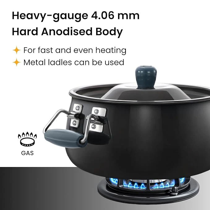 Hawkins Aluminium Futura 8 Litre Bigboy Polished Biryani Handi, Hard Anodised Pot with Hard Anodised Lid, Sauce Pan for Cooking and Serving Biriyani, Black (ABH8) - Image 4