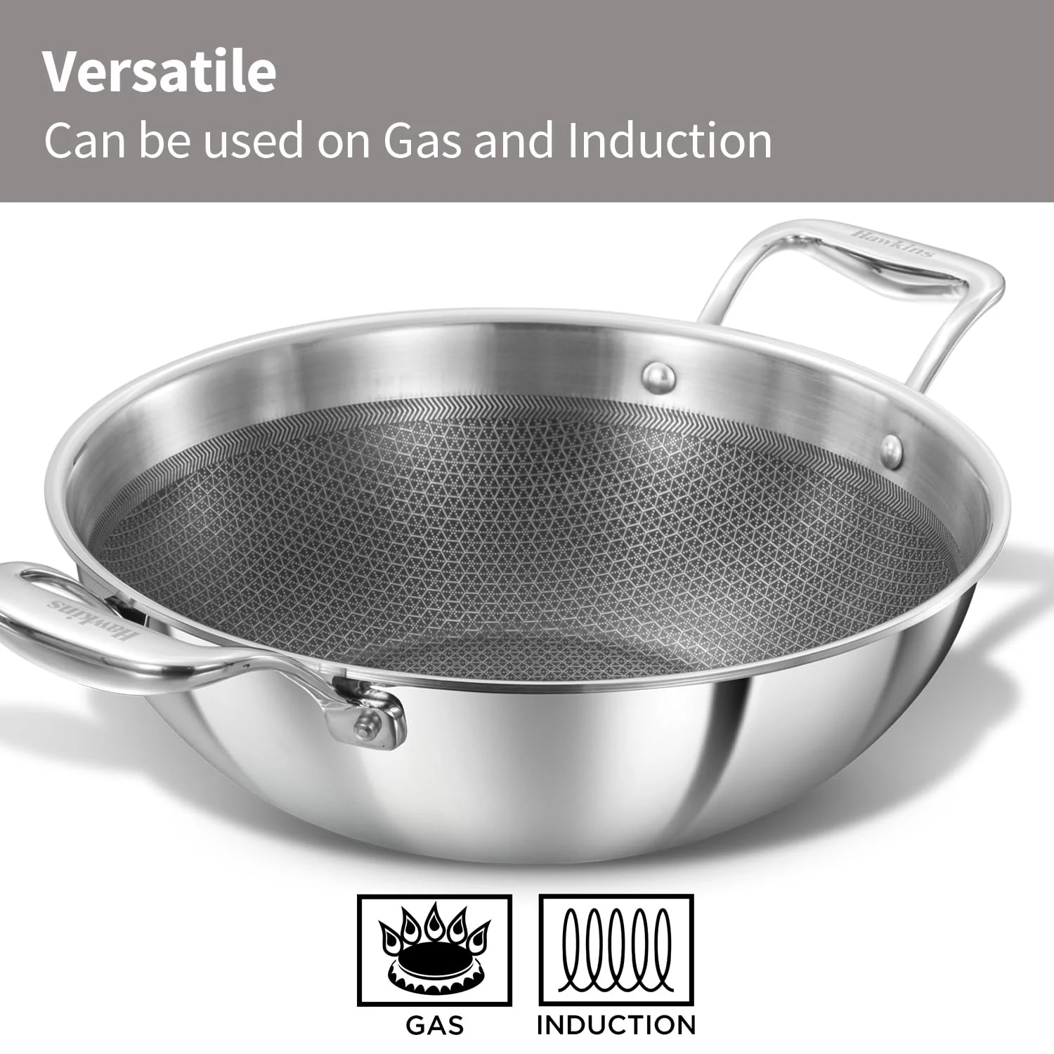 Hawkins Pro 3.5 Litre Shielded Nonstick Triply Deep-Fry Pan, Kadhai with Stainless Steel Handles and Glass Lid, Silver (PSNK35G) - Image 7