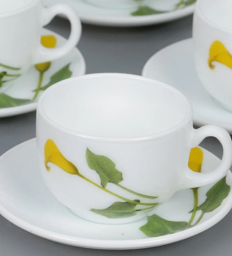 La Opala Amber lily Tea & Coffee Cup & Saucers 220 ML Set of 6.