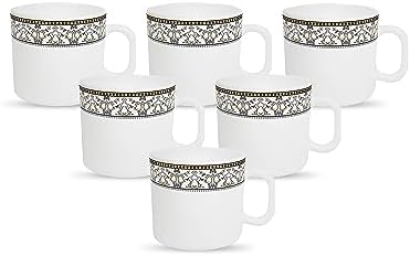 La Opala Opal Glass Coffee Mug 1 piece, Moroccan Gold, White 180 ml - Image 2