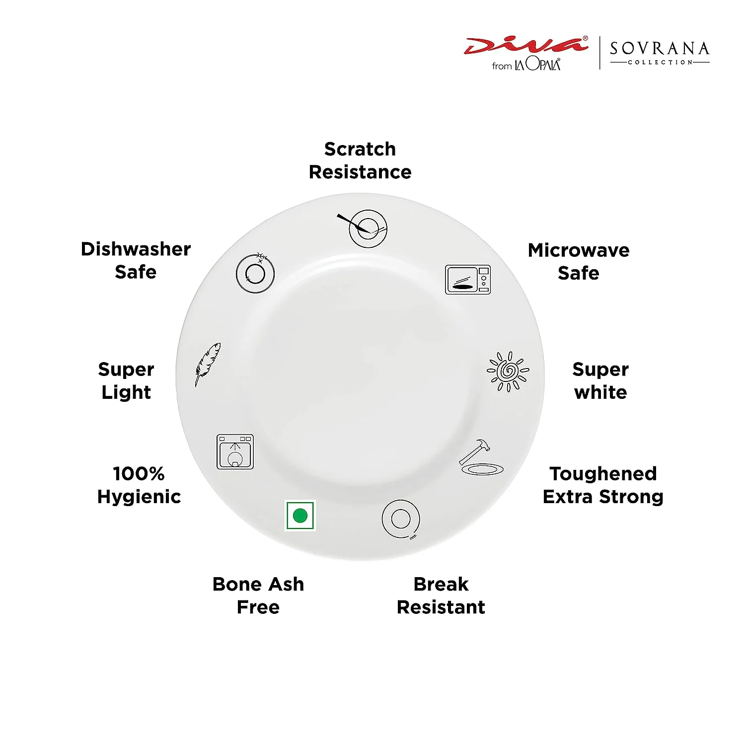 La Opala Diva, Sovrana Collection, Opal Glass Dinner Set 62 pcs, Persian Grey - Image 3