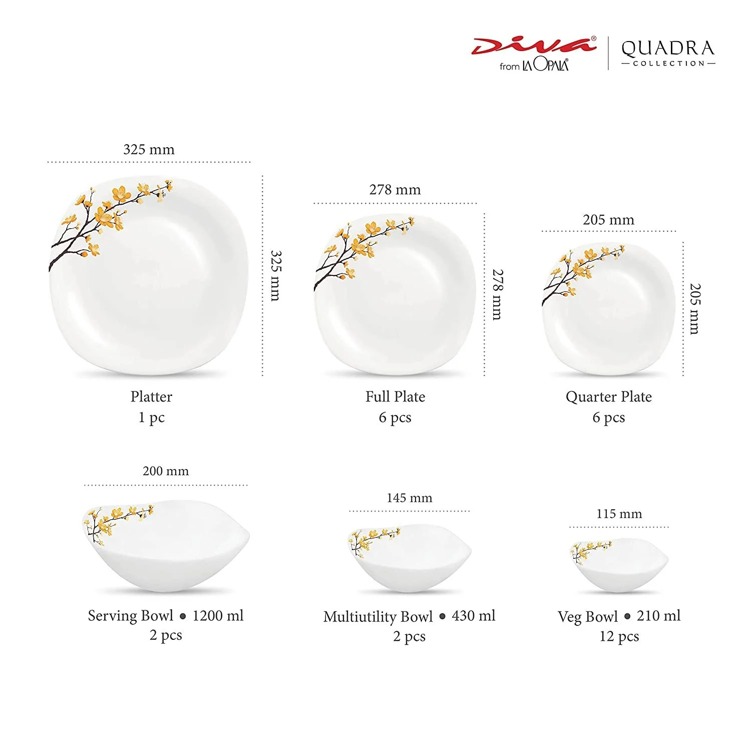 La Opala Quadra Summertide Opalware Dinner Set, 29-Pieces - Image 2