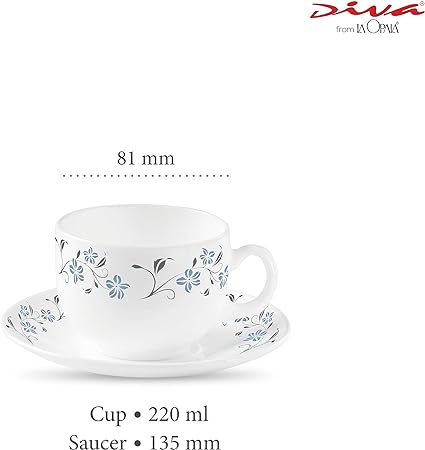 LaOpala Diva Grace Blue Tea Cup & Saucers Set of 6 (220ml) - Image 2
