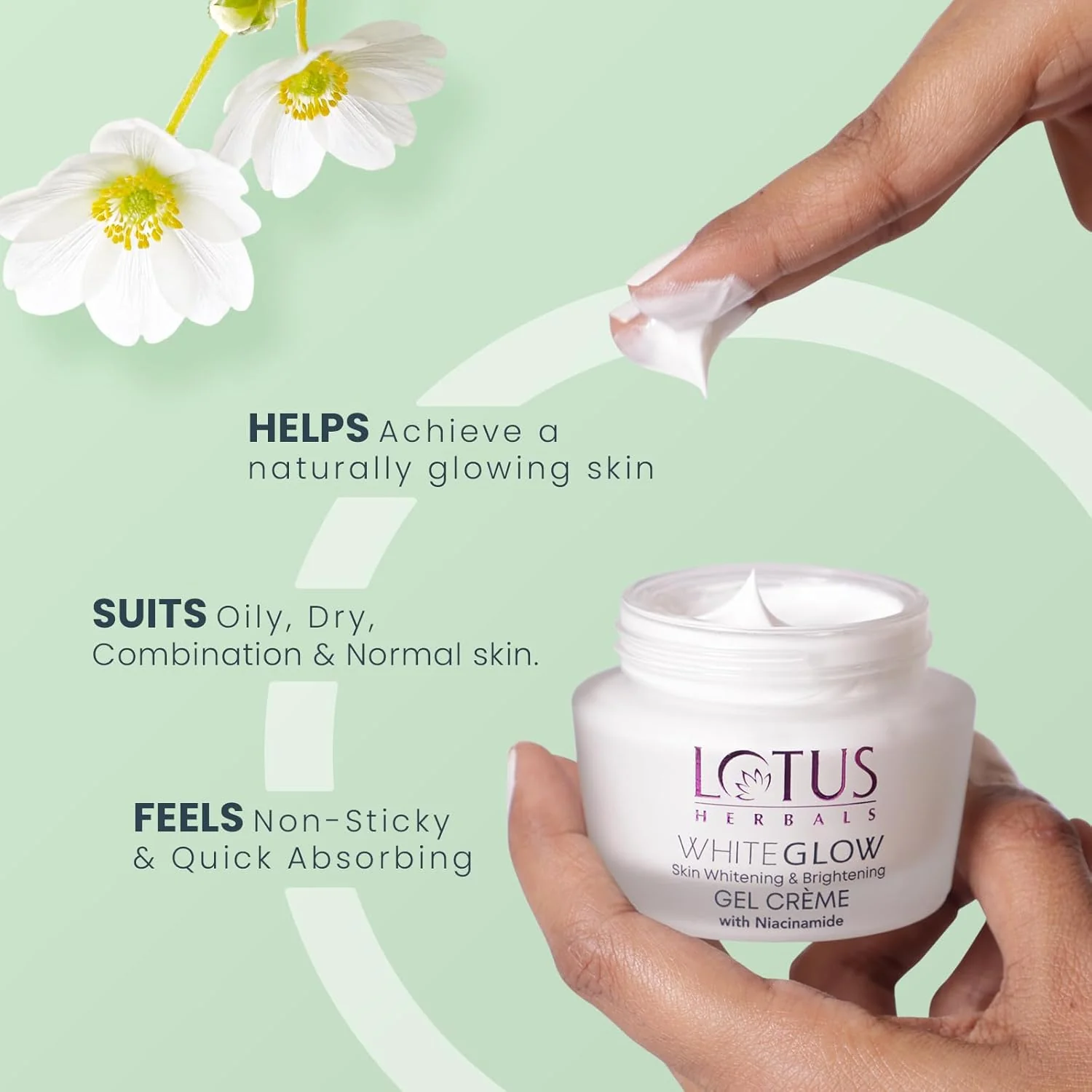 Lotus Herbals WhiteGlow Skin Whitening And Brightening Gel Cream| Hydrates, Removes Dark Spots And Tanning, Gives Radiant Glow| With Niacinamide| Face Cream For Men And Women| All Skin Types| 60g - Image 4