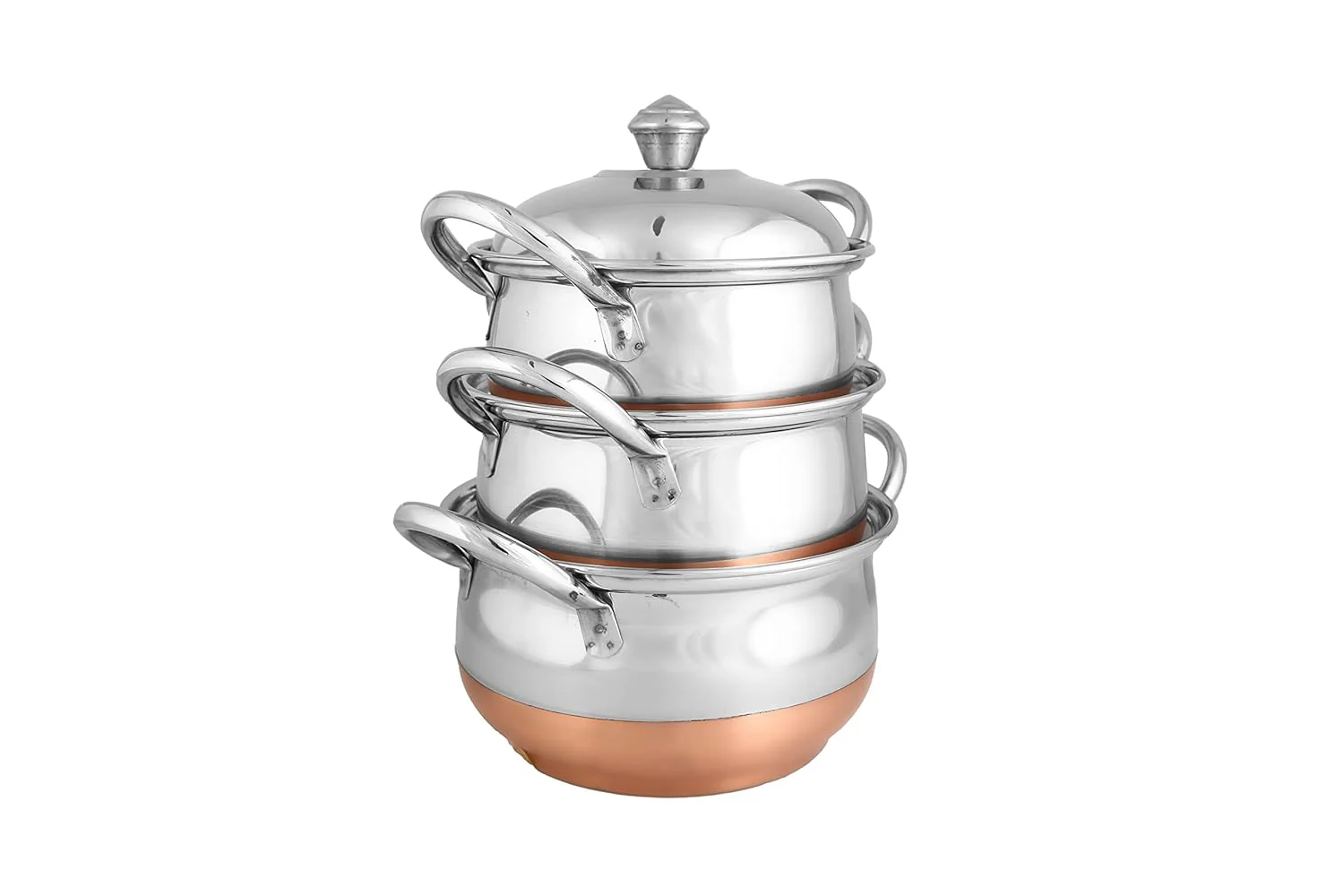 Stainless Steel Punjabi Handi Copper Bottom cookware Cooking Pot with lid -(3 Pcs Set) Utella - Image 2