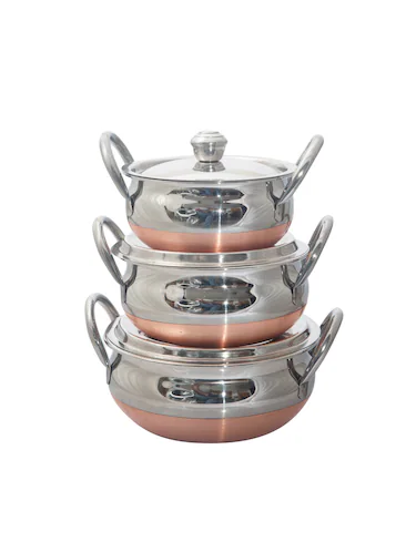 Stainless Steel Punjabi Handi Copper Bottom cookware Cooking Pot with lid -(3 Pcs Set) Utella - Image 3