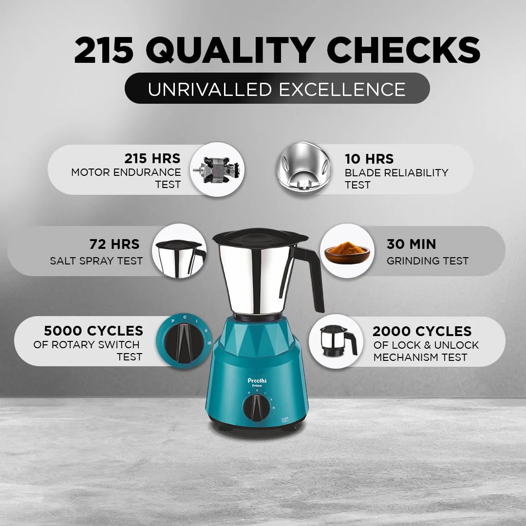 Preethi Prime Mixer Grinder for Kitchen with 3 Jars 750 Watt Green (MG-286) (2 weeks Special) - Image 3