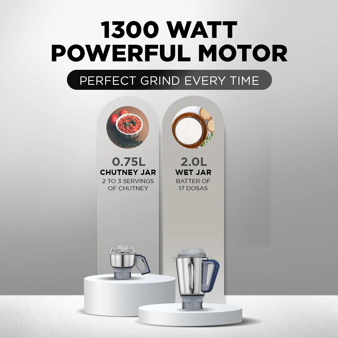 Preethi Xpro Duo MG-198 1300 W Commercial Mixer Grinder with 2 Jars (2 Weeks Special) - Image 3