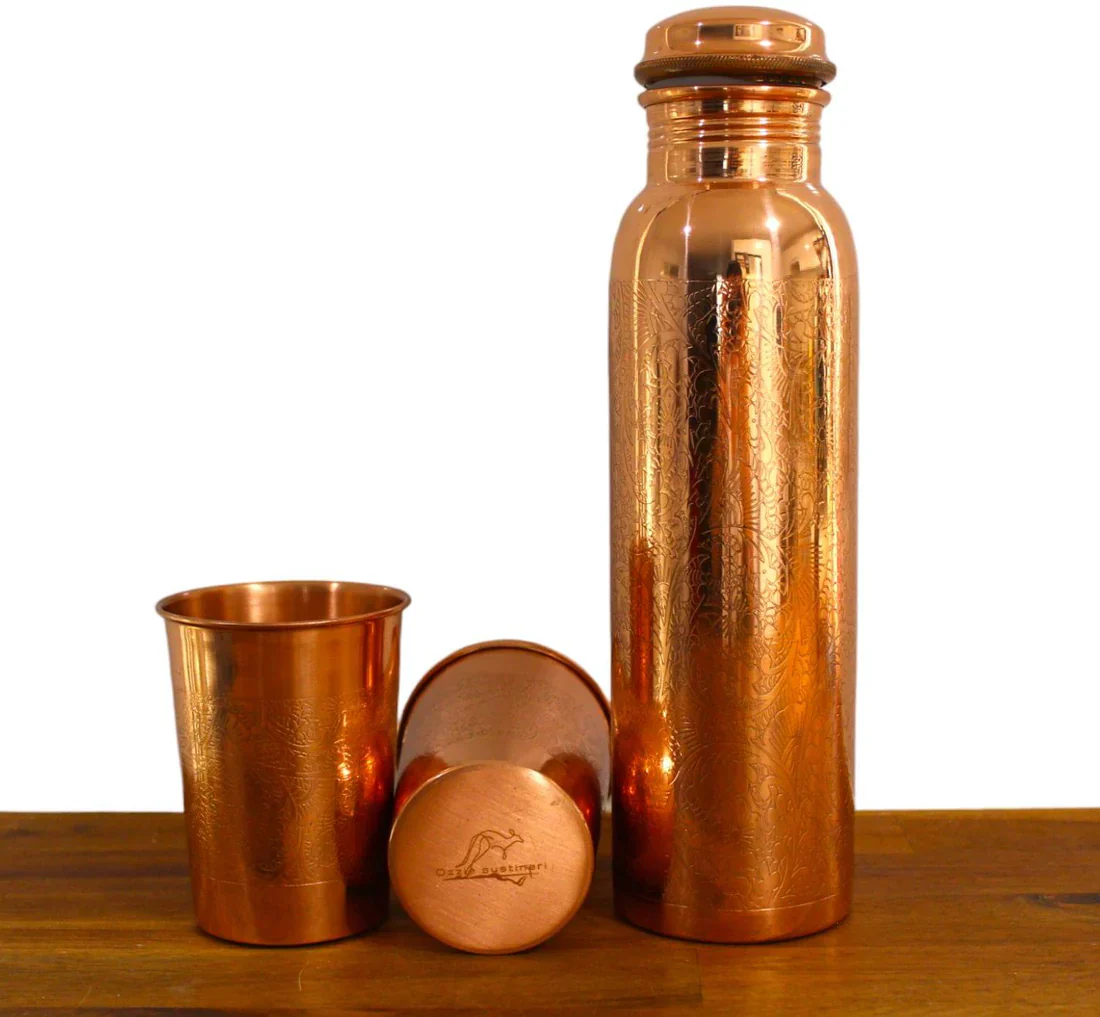 PURE COPPER BOTTLE AND 2 GLASS SET (Designer) - Image 2