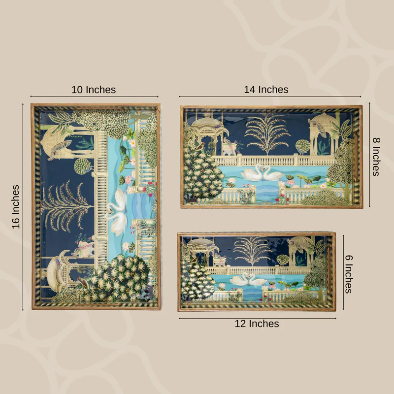 Serving Trays Set of 3 wooden assorted design - Image 6